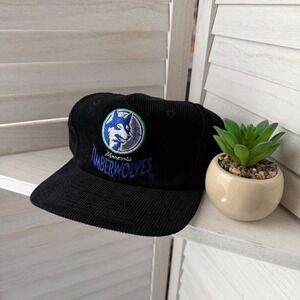 Vintage Minnesota Timberwolves NBA Snapback Hat Black Corduroy Cap Mens rare